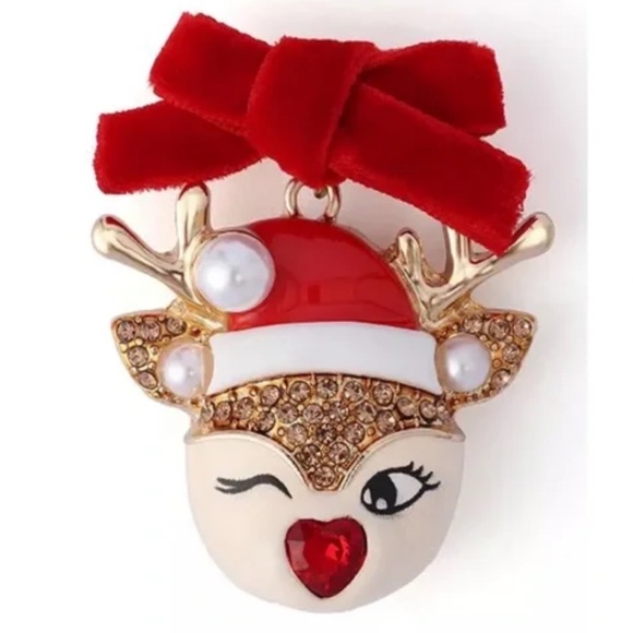 Betsey Johnson Santa Baby Christmas Reindeer Brooch New - Picture 2 of 5